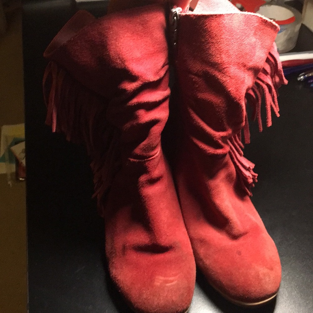 USED XTI Red Suede Wedge Boots Size 38(US 8)
